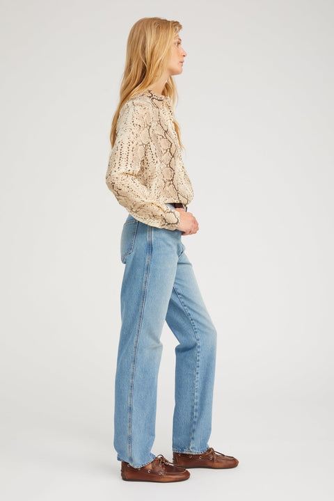 Beige Snakeskin Silk Fitted Button Down