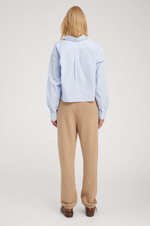 Baby Blue Striped Cropped Button Down