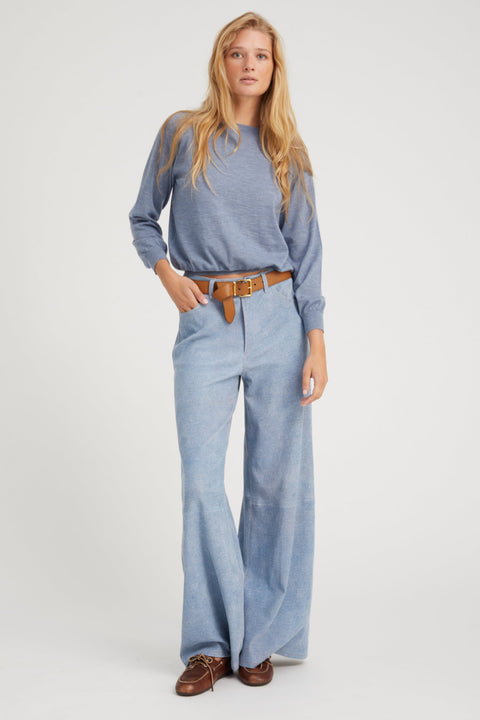 Vintage Denim Suede 5 Pocket Wide Leg