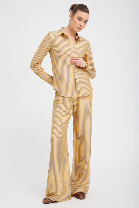 Yellow Indigo Stripe Linen Fonda Button Down