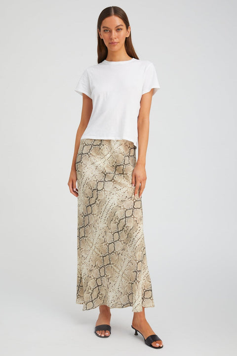 Beige Snakeskin Silk Bias Maxi Skirt