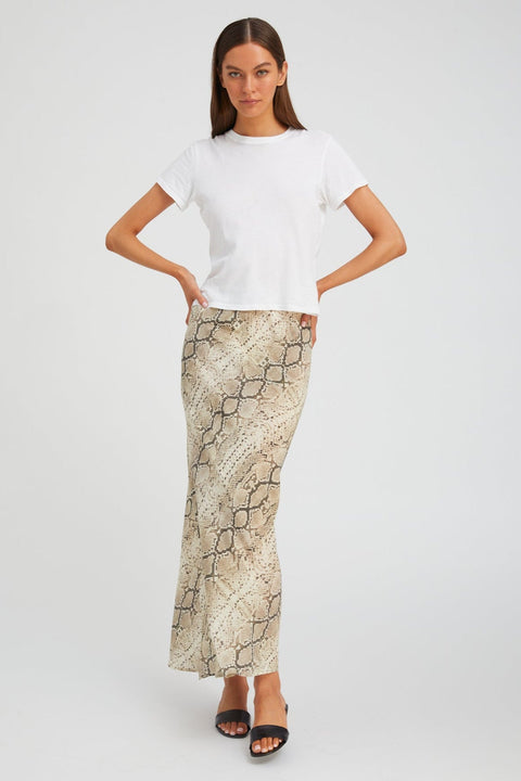 Beige Snakeskin Silk Bias Maxi Skirt
