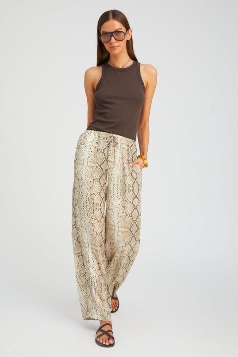 Beige Snakeskin Silk Kauai Pants